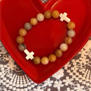 Double Covenant – Yellow Jade Bracelet with Twin White Crosses
